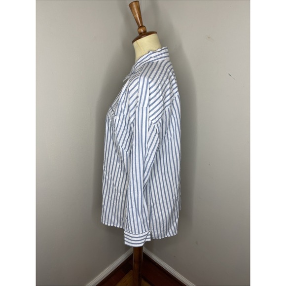 New Plus J.Jill Blue White Stripe Cotton Button-front Collared Shirt‎ 1X - Picture 2 of 10